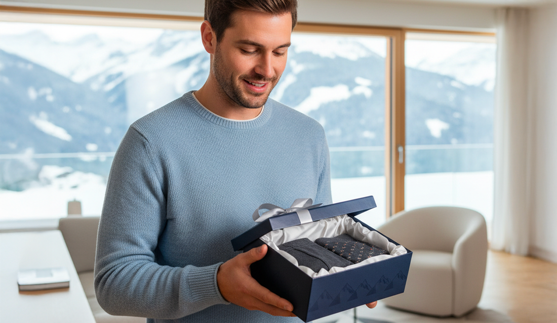 Homme recevant une surprise mensuelle avec abonnement boxers et chaussettes undy.ch en Suisse